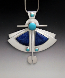 Click to view detail for MB-P392 Pendant Saturniid, Lapis & Turquoise, Sterling Silver $1680